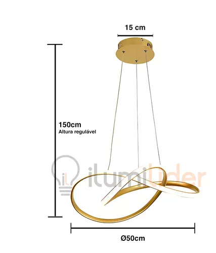 Imagem 4 de 4 de Lustre Pendente Led 40w Infinito Moderno Luz 3em1 Dourado